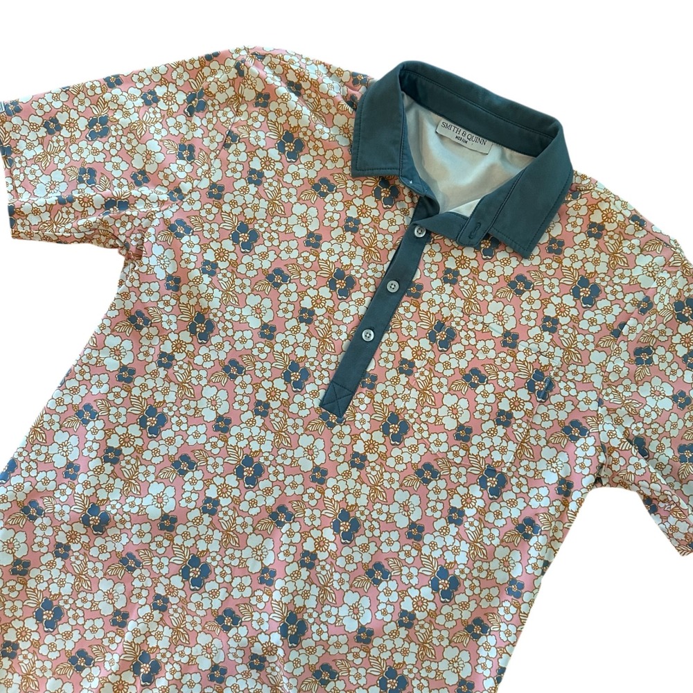 Smith & Quinn Floral Print Polo Shirt - Pink, Blue, White -‎ Men's Medium